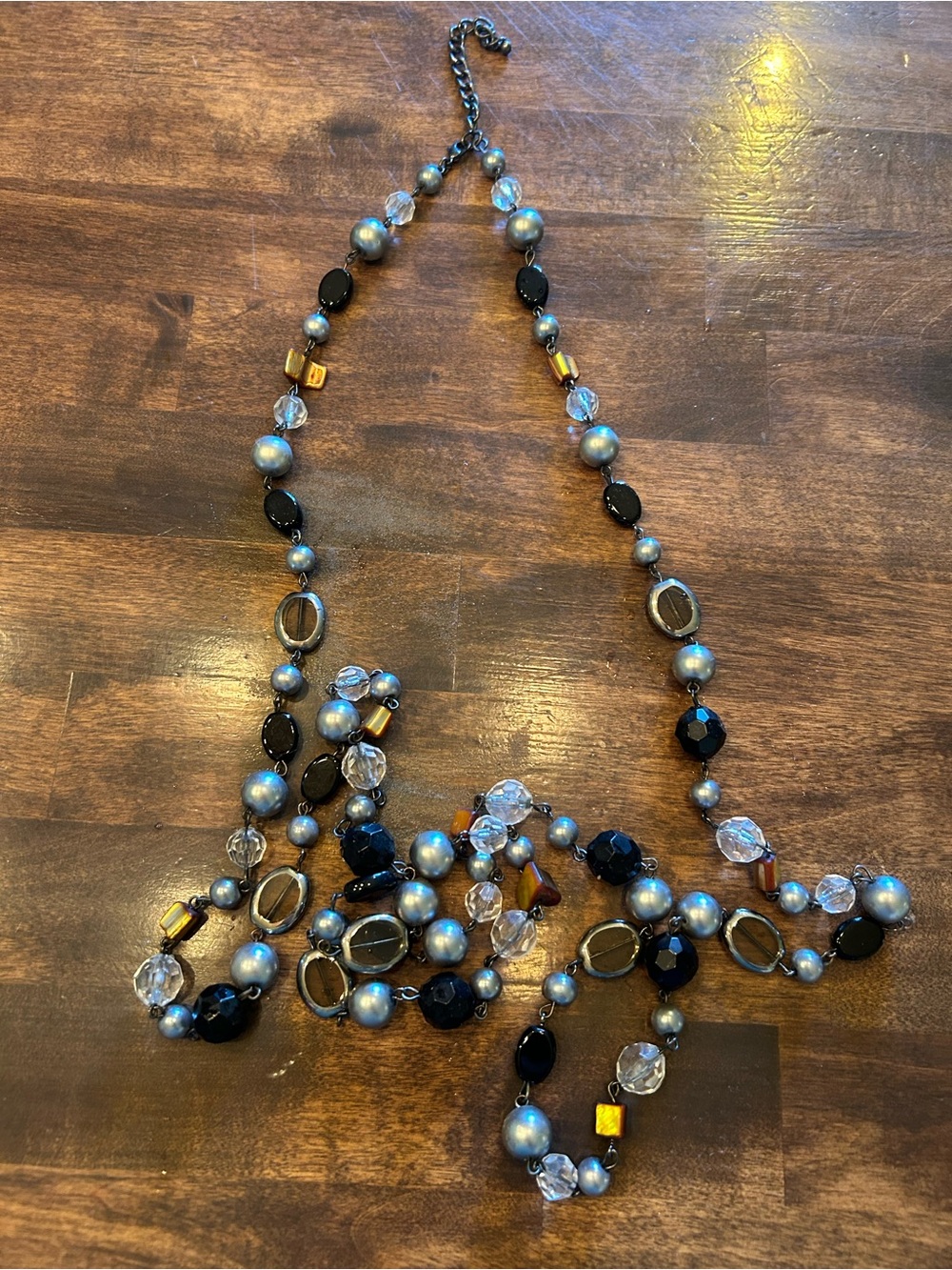 Premier Designs Black, Gray, Clear & Amber Layered Bead Necklace